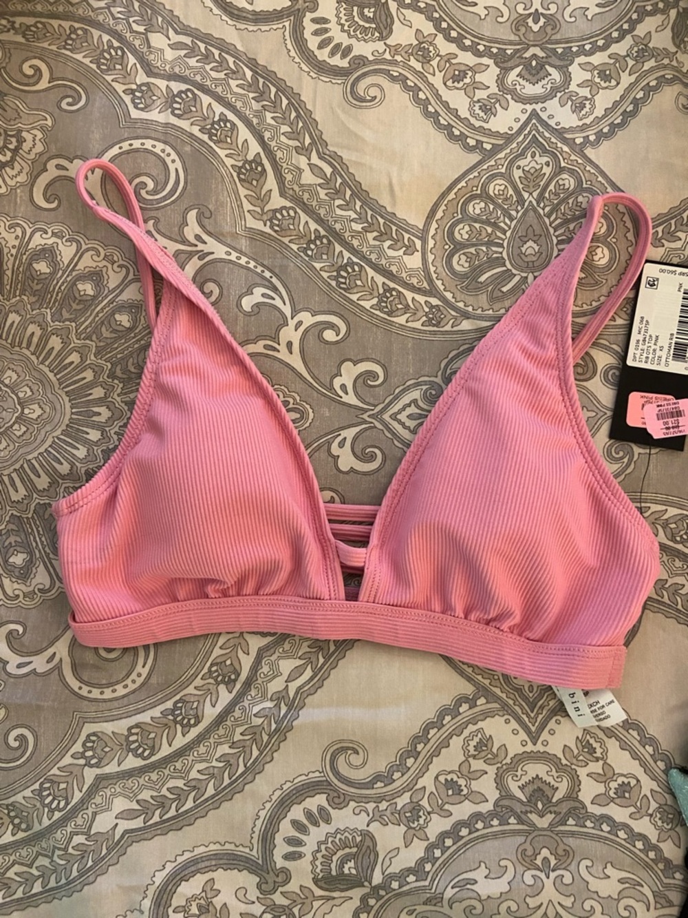 Pink Ribbed Bikini Top